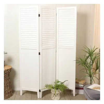 Wooden Room Divider Distressed White Slat Privacy Screen Bedroom