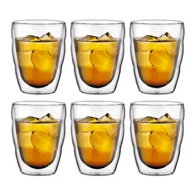 Bodum PILATUS Glass Set (Double-Walled, Isolated, Dishwasher Safe, 0.25 L/8 oz) - Pack of 6, Tra