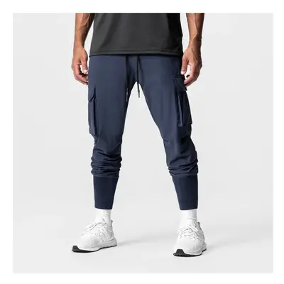 (Dark blue, S) Summer Thin Loose Quick Drying Stretchy Running Training Pants