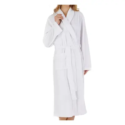 (White, Medium - UK 12/14) Slenderella Ladies Floral Embossed Fleece Shawl Collar Dressing Gown