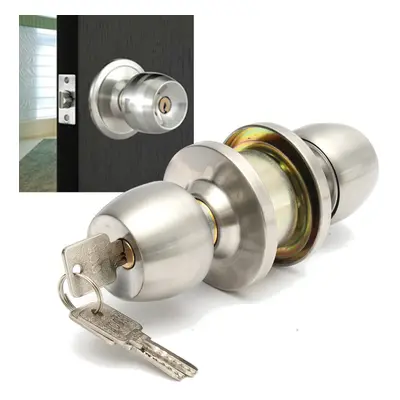 Stainless Steel Round Door Knobs Handle Entrance Interior Passage Lock Entry with Key