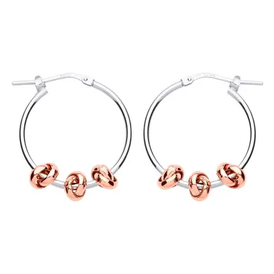 Jewelco London Ladies Rhodium & Rose Gold-Plated Sterling Silver Triple Knot Hoop Earrings 24mm 