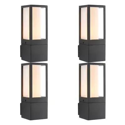 4 PACK Outdoor Box Lantern Wall Light - 7W LED GU10 - Textured Grey & Opal Pc