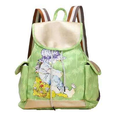 (Green) Women Candy Color Backpack PU Leather Girl Pattern Drawstring Casual Cute School Travell