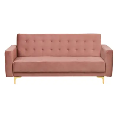 3 Seater Velvet Sofa Bed Pink ABERDEEN