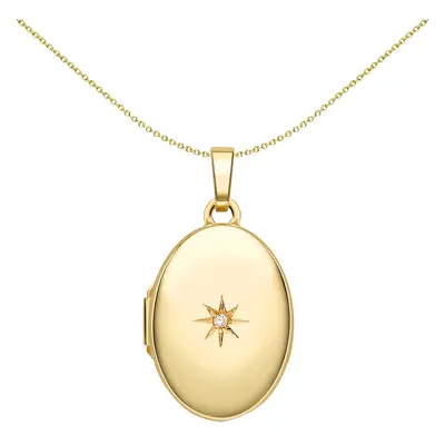 Jewelco London 9ct Yellow Gold Diamond Star-set Polished Oval Locket Pendant 1pts - LKNR02230