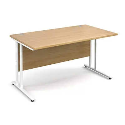 Mr Office Maestro straight desk 800mm deep - white legs, Oak