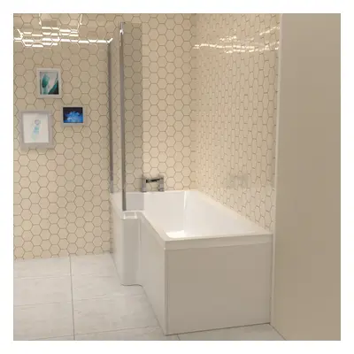 Modern Bathroom L-shape Shower Left Hand, Bath Screen & Front Panel