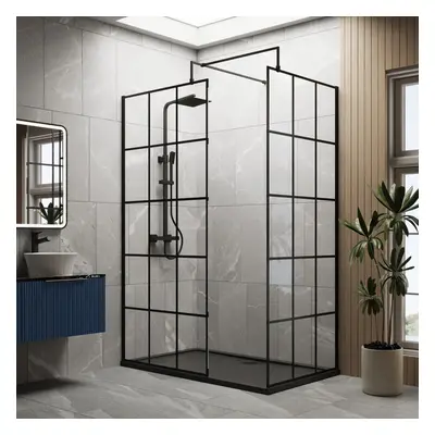 8mm Glass Walk In Wetroom Screens with Matt Black Framed Design and Slate Grey Shower Tray - x 9