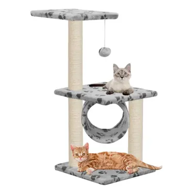 vidaXL Cat Tree with Sisal Scratching Posts 65cm Grey Paw Print Playhouse