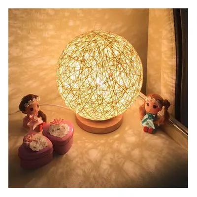 (Yellow) 60W E27 Dimmable Sepak Takraw Wood Desk Light Night Lamp AC110--220V