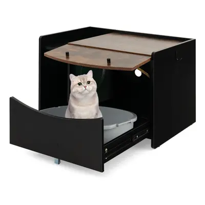 Large Cat Litter Box Winding Entry Kitty Hidden Washroom w/ Pull-out Drawer