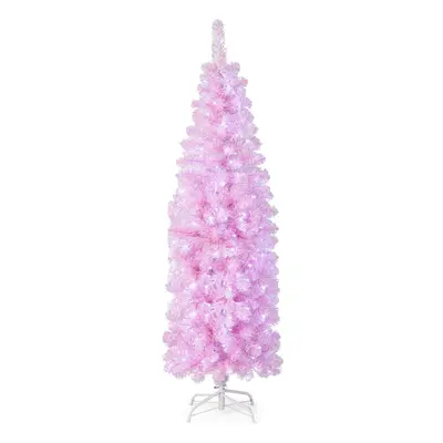 6FT Pre-Lit Christmas Tree Hinged Slim Pencil Tree W/ LED Lights