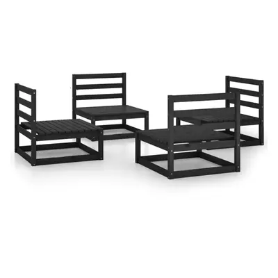 vidaXL Solid Pinewood Garden Lounge Set Piece Black Wooden Furniture Sofa