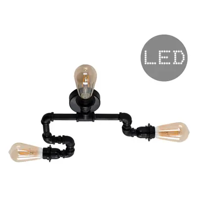 Industrial Way Black Pipework Ceiling Light 4w LED Filament Bulbs