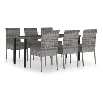 vidaXL Outdoor Dining Set Piece with Cushions Poly Rattan Grey Patio Seat