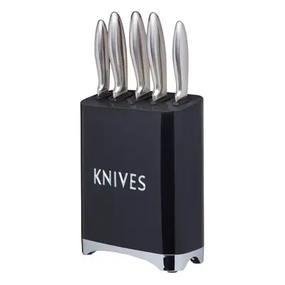 Lovello Retro 5-Piece Midnight Black Stainless Steel Knife Set and Knife Block