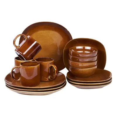 Set of Dinnerware TURMERIC Stoneware Golden Brown