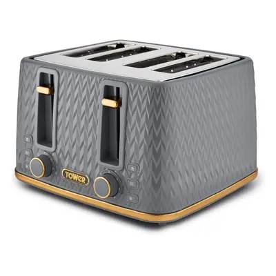 Tower Empire 4-Slice Toaster 1600W, Grey with Brass Accents