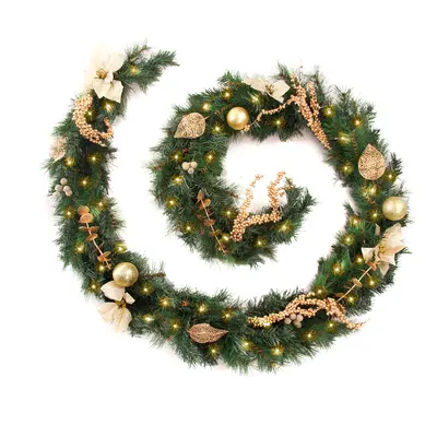 (9ft / 270cm) Best Artificial Christmas 6ft-9ft-12ft Gold Decorated Garland LED Lights