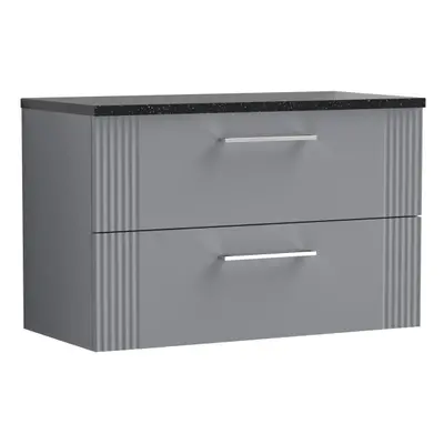 Retro Drawer Wall Hung Vanity Unit with Sparkling Black Laminate Worktop - 800mm - Satin Grey - 