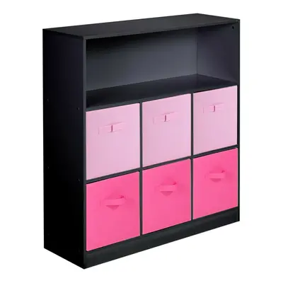 (2 Tone Pink, Black) Wood White Black Cubed Storage Units Drawers