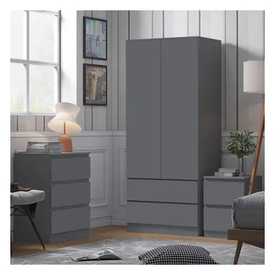 Scratch Resistant Door Drawer Combination Wardrobe Dark Matt Grey