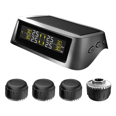 (V2) TPMS tire Pressure Monitoring System Solar Wireless and USB Charging Detection with Interna