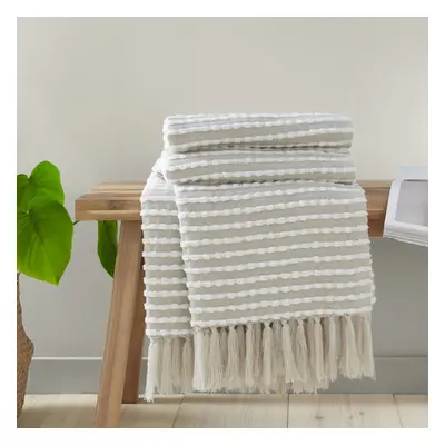 (Natural) Catherine Lansfield Stab Stitch Textured Tasselled Throw