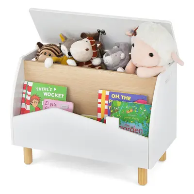 Wooden Toy Box Kids Toy Storage Organizer Chest Flip-top Lid Bookcase