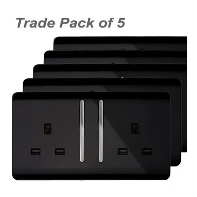 Trendi Gang Artistic Modern Glossy Amp Switched Tactile Plug Socket Black Trade Pack (x5)