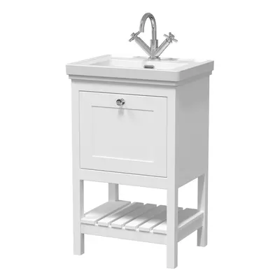 Traditional Furniture Floor Standing Drawer Vanity & Tap Hole Fireclay Basin, 500mm, Pure White