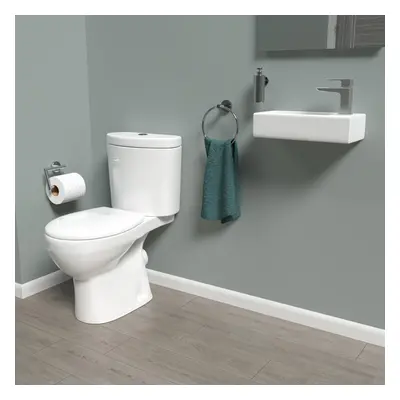 Nes Home White Round Close Coupled Toilet RH 360mm Wall Hung Basin