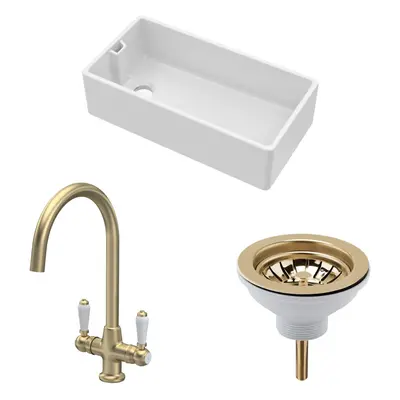 Fireclay Kitchen Bundle - Single Bowl Belfast Sink, Strainer Waste & Mono Lever Handle Tap, 895m