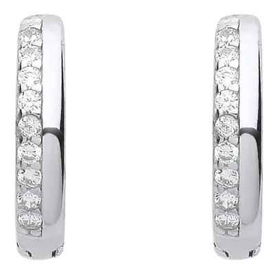 Jewelco London Ladies Rhodium Plated Sterling Silver Eternity Pave Face Huggie Hoop Earrings - E