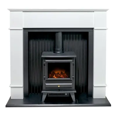 Adam Oxford Stove Suite in Pure White with Hudson Electric Stove in Black, Inch