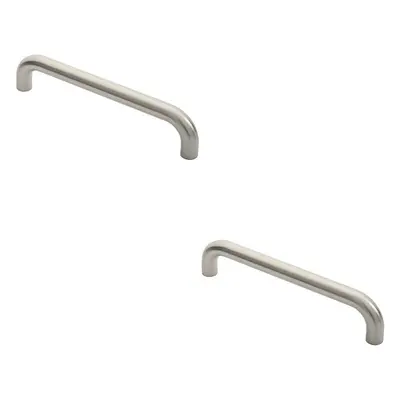 2x Round D Bar Pull Handle x 25mm 300mm Fixing Centres Satin Steel