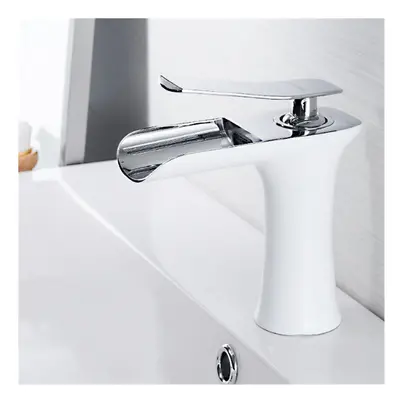 (White+Chrome) Bathroom Basin Waterfall Faucet Hot Cold Mixer Tap Single Hole Handle Sink Modern