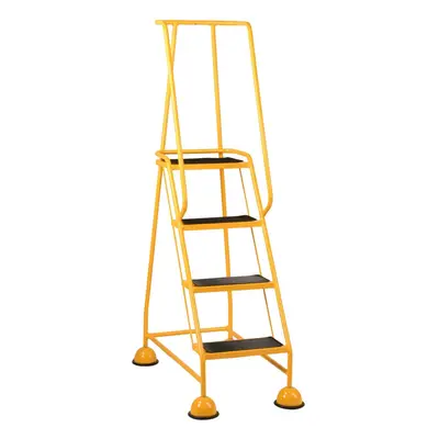 4 Tread Mobile Warehouse Steps YELLOW 1.68m Portable Safety Ladder & Wheels