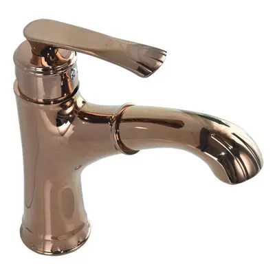 (Rose Gold) Copper Bathroom Basin Faucet Pull Out Spring Sprayer Tap Hot and Cold Water Single H