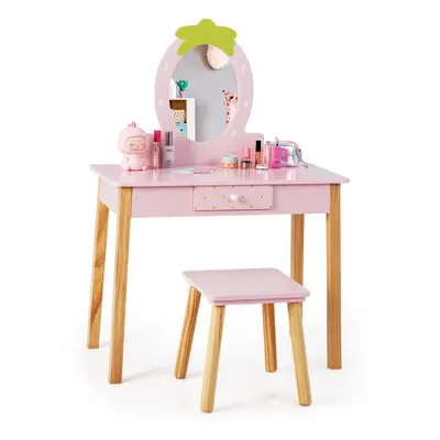 2-in-1 Children Vanity Set Children Wooden Vanity Set with Stool