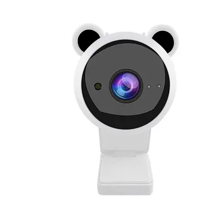 (White) 1080P HD Cute Panda Webcam 30FPS Built-in Microphone Plug and Play Web Camera for PC Lap