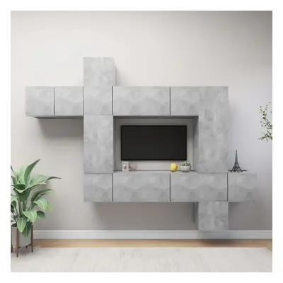 vidaXL TV Cabinet Set Piece Concrete Grey Chipboard Hanging TV Cabinet Set