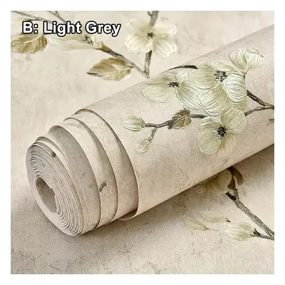 (Light Grey) 3D Floral Embossed Wallpaper Self Adhesive Non-woven Wallpapers Home Decor 5M