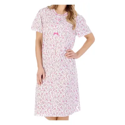 (Pink, UK 24/26) Slenderella Ladies Ditsy Floral Jersey Cotton Short Sleeve Nightdress