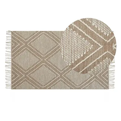 Cotton Area Rug x cm Beige and White KACEM