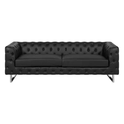 3 Seater Faux Leather Sofa Black VISSLAND