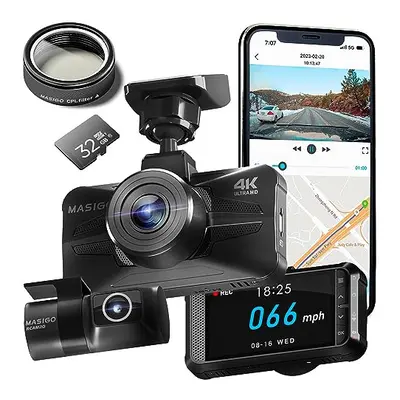 MASIGO 4K Dash Cam Front and Rear, Built-in GPS, 5G WiFi Dash Camera for Cars, 2160P UHD 30fps +