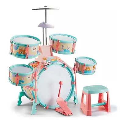 (Pink) The Magic Toy Shop Kids Drum Kit With Stool | Kids Drum Set