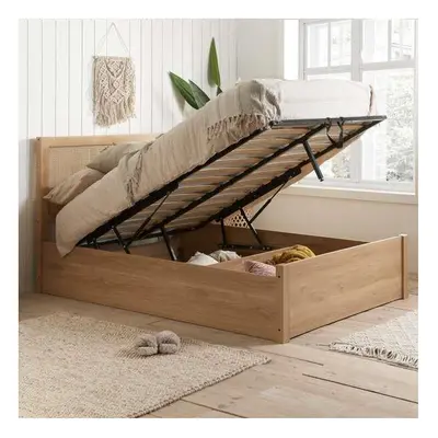 Double Rattan Ottoman Bed Frame Birlea Croxley Oak 4FT6 135cm Storage Bedstead